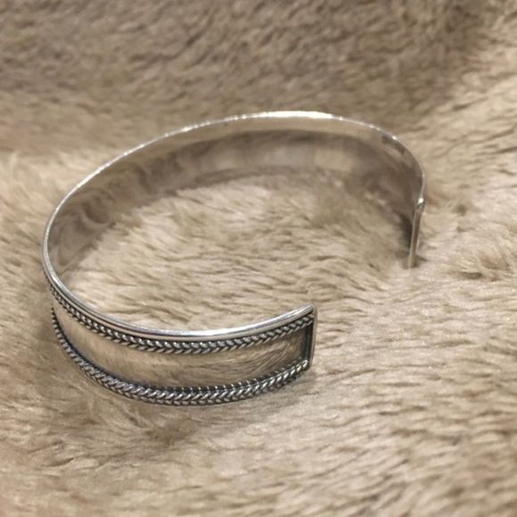 Sterling Silver Rope Braid Edged Cuff Bracelet - Picture 4 of 6